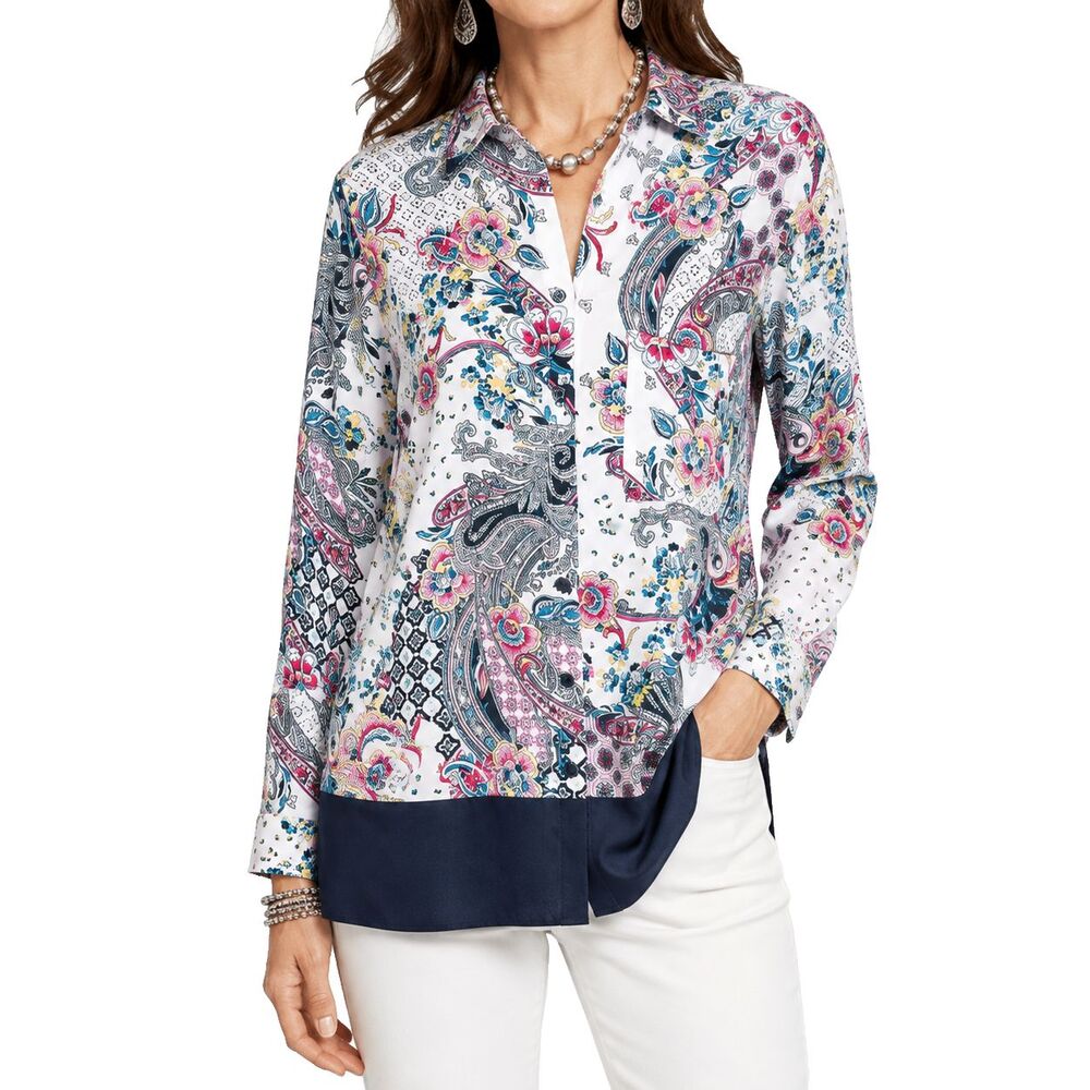 Chicos Womens Blouse 1 M Multicolor Floral Paisley Button Up Long Sleeve Shirt